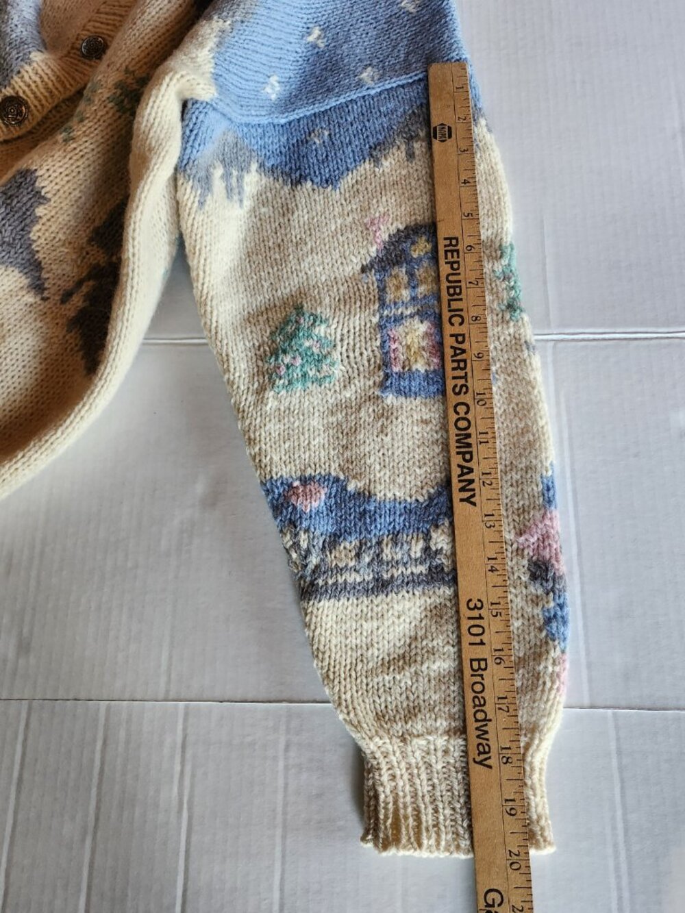 Vintage 90s Y2K Eddie Bauer Wool Cardigan Chunky Knit Cabin Fair Isle Sweater L - Picture 13 of 16